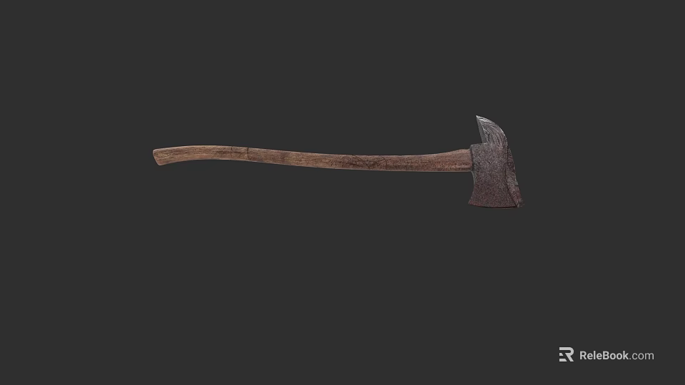 Vintage Metal Axe With Long Wooden Handle And Sharp Blade 3d model 