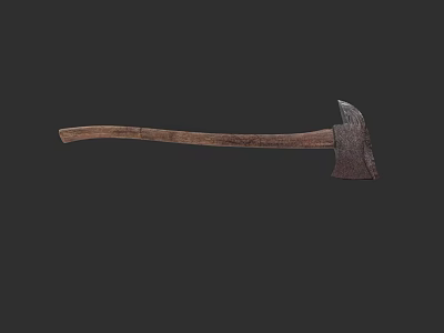 Vintage Metal Axe With Long Wooden Handle And Sharp Blade 3d model