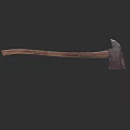 Vintage Metal Axe With Long Wooden Handle And Sharp Blade