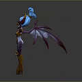Fantasy Female Game Movie Character With Purple Gold Armor Feathered Wings And Glowing Blue Headdress