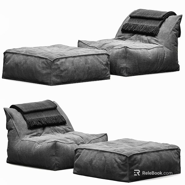 Comfy Gray Fabric Lounge Chair With Matching Ottoman And Decorative Cushion 3d model 
