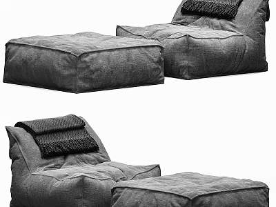Comfy Gray Fabric Lounge Chair With Matching Ottoman And Decorative Cushion 3d model