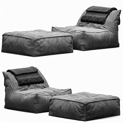 Comfy Gray Fabric Lounge Chair With Matching Ottoman And Decorative Cushion 3d model