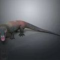 Realistic Komodo Dragon With Open Mouth Extended Tongue And Brown Green Body On Gray Background