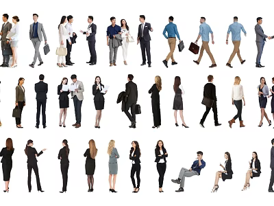 Group of Diverse Business People Walking Standing And Interacting In Professional Attire 3d model