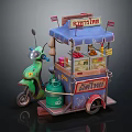 Green Motorcycle Food Cart With Blue Canopy Khao Soi Khao Time Snacks