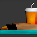 Delicious Grilled Sandwiches With Orange Drink On Blue Tray And Ketchup Packet