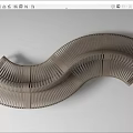 Modern Curved Wooden Landscape Seat With Striped Structure Design For Outdoor Park