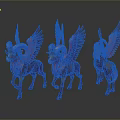 Three Red Winged Mythical Ram Like Creatures Displayed From Different Angles