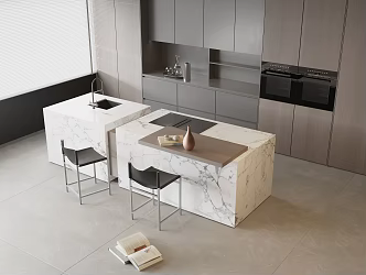 Modern Island Table Marble Nakajima Metal Dining Chair Solid Wood Sideboard Oven Induction Cooker Faucet Sink Kettle Water Cup 3d model