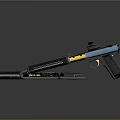Two Modern Firearms with Blue Metallic Accents Black Grips and Yellow Detail Design