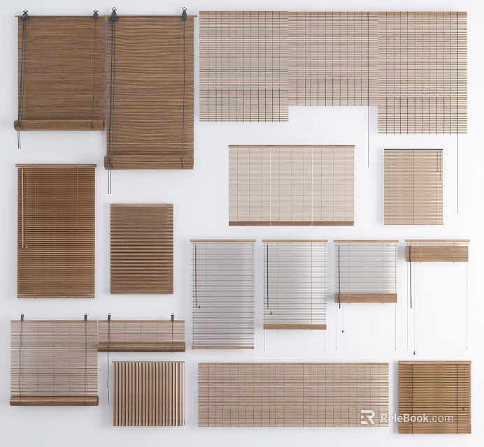 Stylish Venetian Blinds Various Wooden Bamboo Designs For Home Window Decor 3d model 