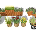 Decorative Flower Planters Wooden And Wheel Design With Colorful Flowers For Garden Decoration