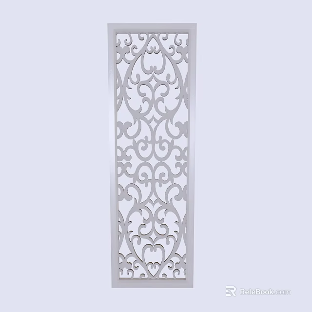White Ornate Carved Room Divider With Intricate Floral Patterns For Home Decor 3d model 