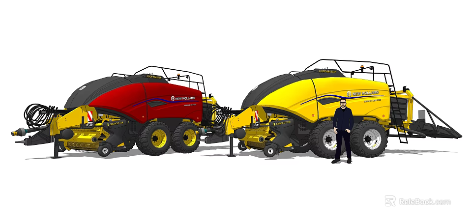 Red And Yellow Functional Agricultural Vehicles With A Standing Worker 3d model 