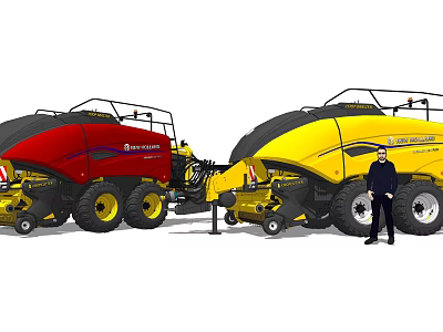 Red And Yellow Functional Agricultural Vehicles With A Standing Worker 3d model