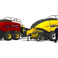 Red And Yellow Functional Agricultural Vehicles With A Standing Worker