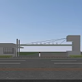 Modern Entrance Gate Design With Concrete Columns Beam Metal Fence And Green Lawn