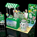 Green Themed Beverage Booth With Yogurt Drink Product Display And Promotion Staff
