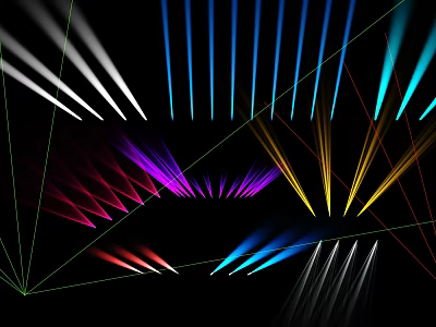 Vibrant Colorful Light Beams With Geometric Lines On Black Abstract Background 3d model