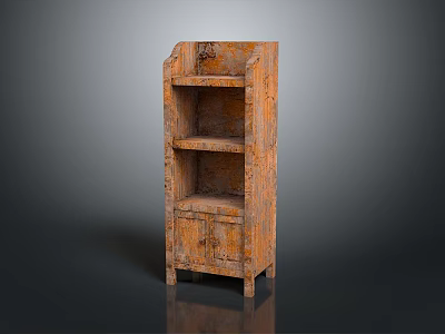 Vintage Rustic Orange Bookcase With Multiple Shelves And Worn Texture Cabinet 3d model