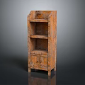 Vintage Rustic Orange Bookcase With Multiple Shelves And Worn Texture Cabinet
