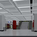 Modern Subway Station Interior With Red Pillars Staircase Escalators And Direction Signs