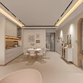 Warm Cream Tone Living And Dining Room Interior With Custom Storage Cabinets And Home Projector