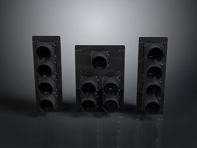 Black Industrial Metal Frames With Multiple Circular Holes And Three Units 3d model