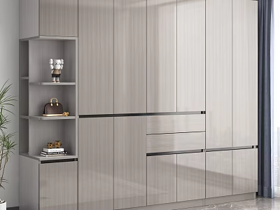 Modern Light Wood Wardrobe With Multiple Cabinet Doors Drawers And Open Shelves 3d model