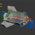 Blue And Gray Industrial Mechanical Device With Layered Interior And Cylindrical Body