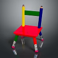 Vibrant Kids Single Chair Featuring Pencil Shaped Design Red Seat Green Backrest And Colorful Legs
