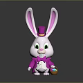 Cute Cartoon Rabbit Figure Wearing Pink Top Hat And Holding Easter Egg Basket