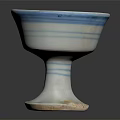 Classic White Stemmed Wine Glass With Blue Stripes On Black Background And Reflection