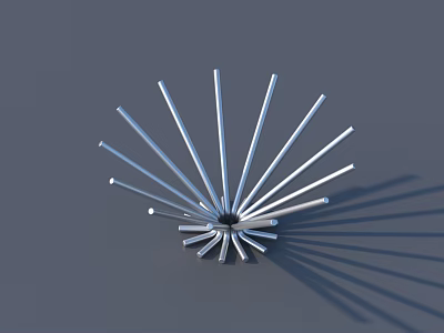 Silver Radiating Ornament Set with Slender Metal Strips Fan Shaped Arrangement on Grey Background Shadow 3d model