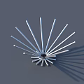 Silver Radiating Ornament Set with Slender Metal Strips Fan Shaped Arrangement on Grey Background Shadow