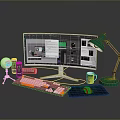 Modern Design Workspace Setup With Monitor Software Interface Keyboard Mouse Lamp And Mug