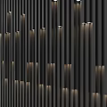 Dark Colored Wall With Vertical Stripes And Recessed Lights Creating Warm Glow In Modern Design