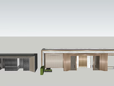 Modern Entrance Gate Design With Wooden Panels Glass Doors And Green Plants 3d model