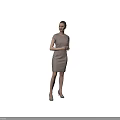 Woman in Beige Dress Standing Against Black Background with Hands Clasped and High Heels 3d model
