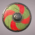 Traditional Round Shield With Green Red Patterns Metal Center And Riveted Edges