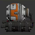 Industrial Sci Fi Mechanical Device With Orange Gray Casing Circular Panel And Multiple Pipes 3d model