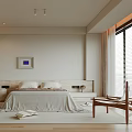 Minimalist Bedroom Interior Design With Neutral Linen Bed Bedside Tables And Wooden Chair