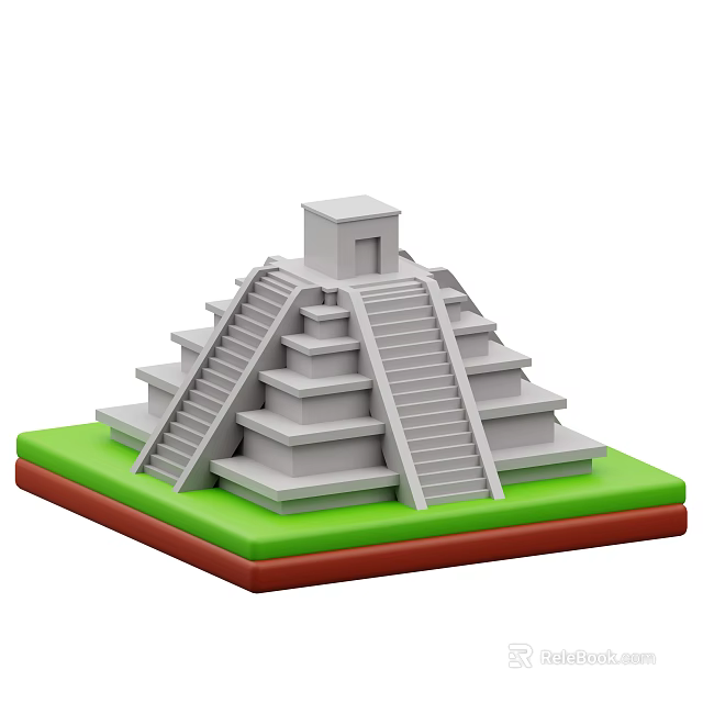 Ancient Pyramid Model With Stone Steps Platforms Green Base And Brown Foundation 3d model