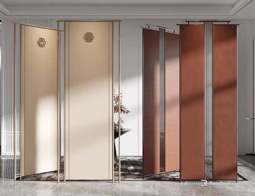 Modern Interior Featuring Beige And Brown Screens 3d model 