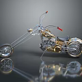 Stylish Gold Chrome Motorcycle Featuring Long Front Fork Black Seat Red Handlebars 3d model