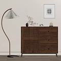 Modern Entryway Cabinet Sideboard Wooden Design With Slatted Drawers Decorative Items And Floor Lamp