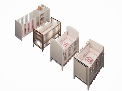 Modern Wooden Baby Cribs With Soft Bedding And Multiple Design Options 3d model
