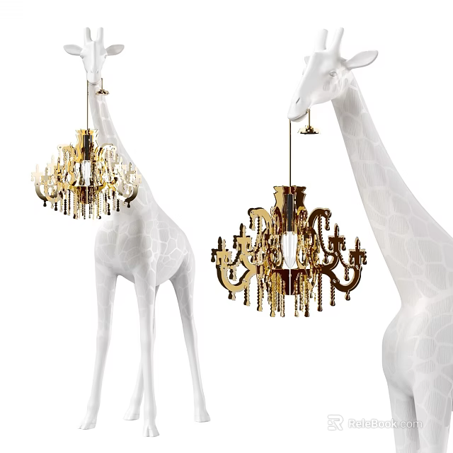 Giraffe Themed Floor Lamp With Elegant Chandelier Design And Decorative Details 3d model 