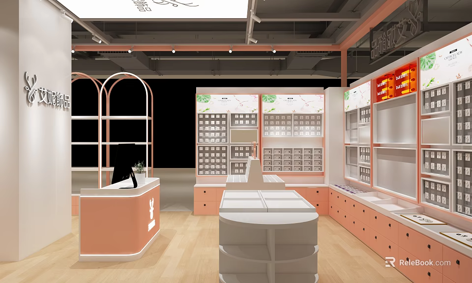 Modern Jewelry Store Interior Design With Stylish Display Cases And Glass Shelves 3d model 